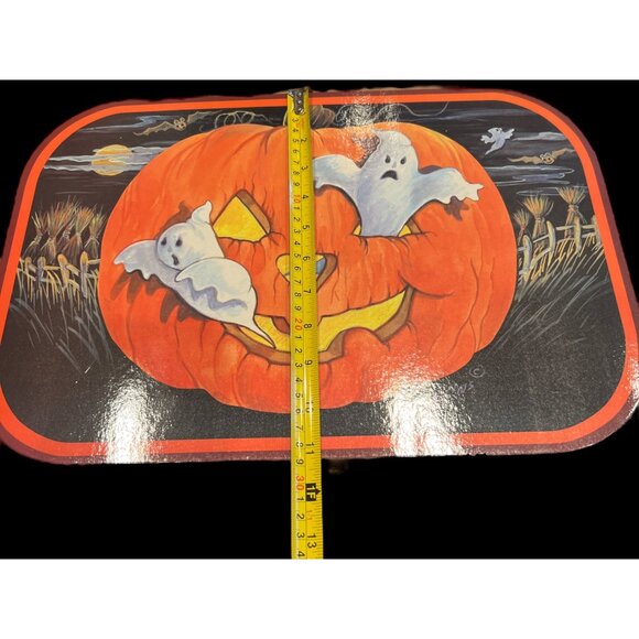 Vintage Cardstock Placemats Set of 8 With Pumpkins, Ghosts & Spiders 17” X 11” - Picture 6 of 7